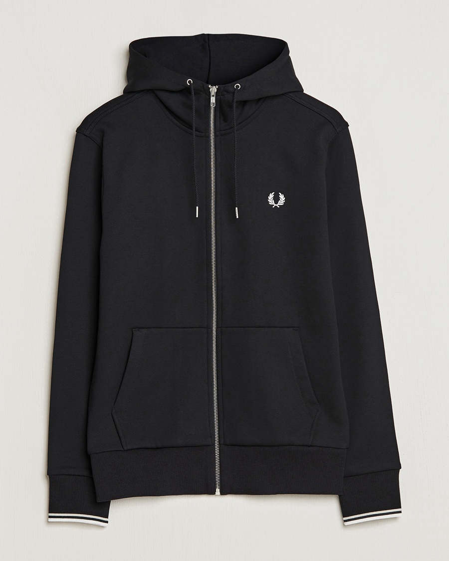 Fred Perry Full Zip Hooded Sweatshirt Black – Svart
