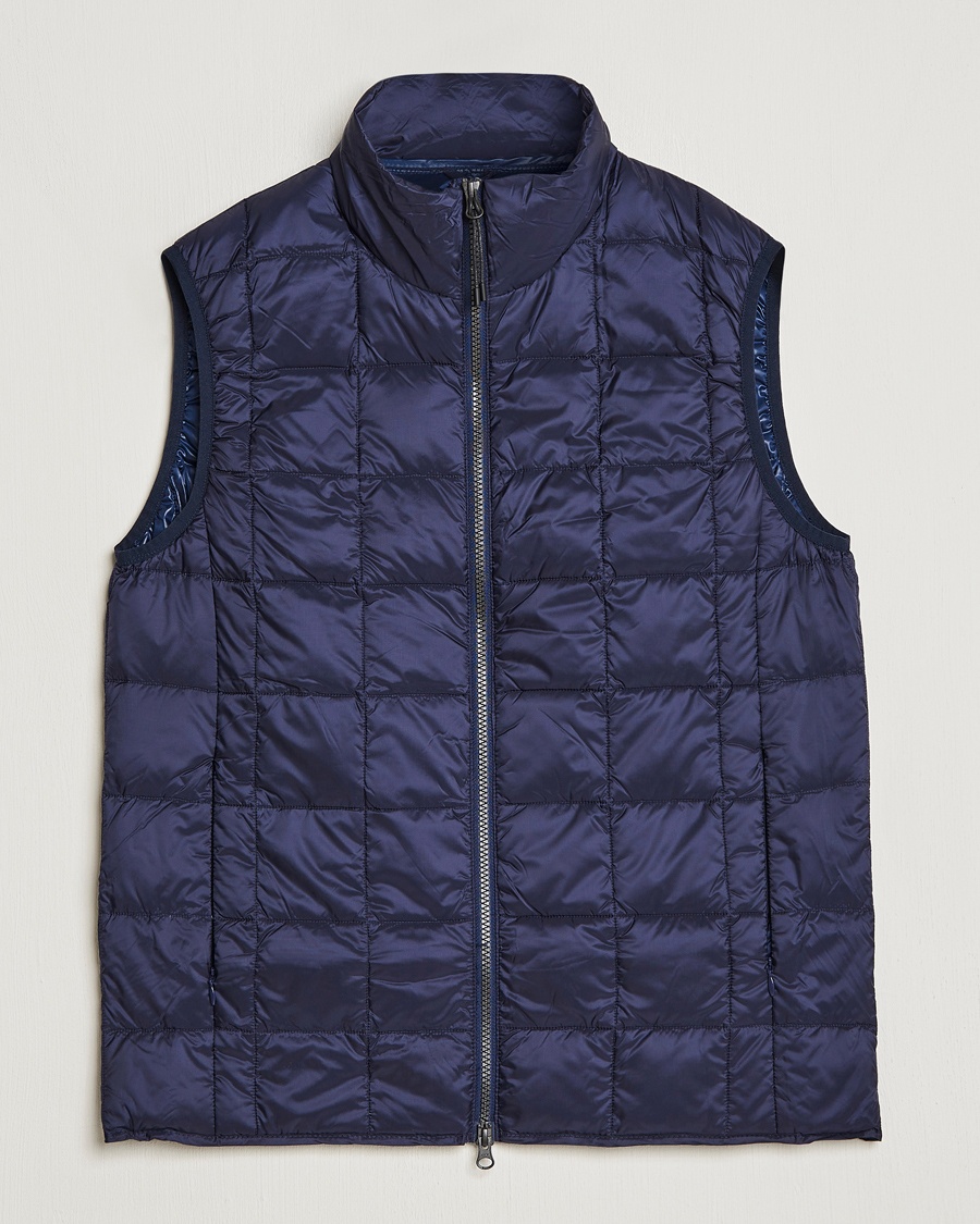 Herr | TAION | TAION High Neck Full Zip Lightweight Down Vest Navy