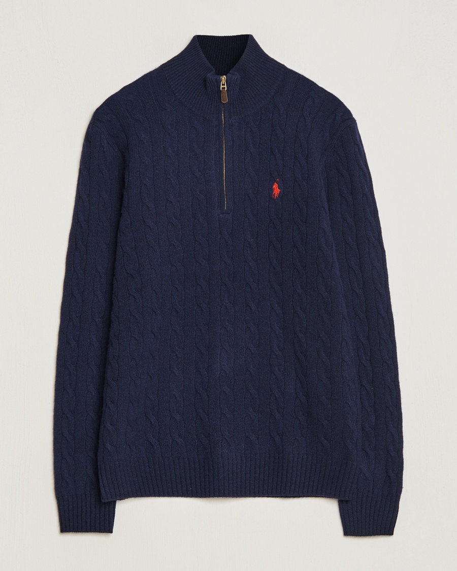 Herr | Polo Ralph Lauren | Polo Ralph Lauren Wool/Cashmere Cable Half Zip Hunter Navy