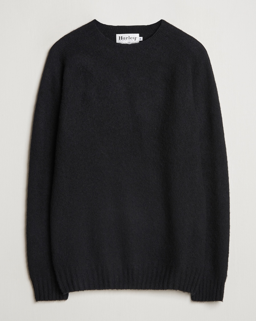 Herr | Harley Of Scotland | Harley Of Scotland Brushed Supersoft Lambswool Crewneck Black