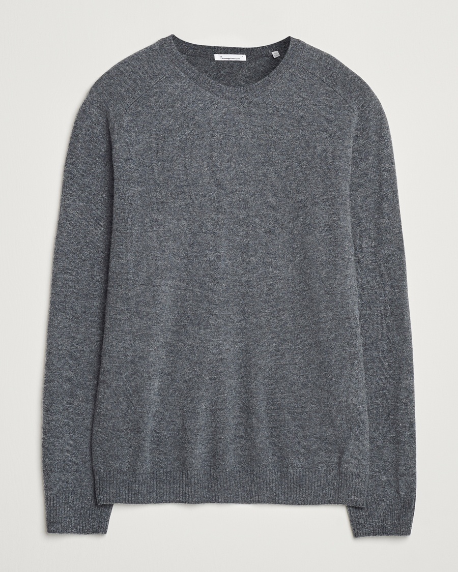 Herr | KnowledgeCotton Apparel | KnowledgeCotton Apparel Lambswool Roundneck Dark Grey