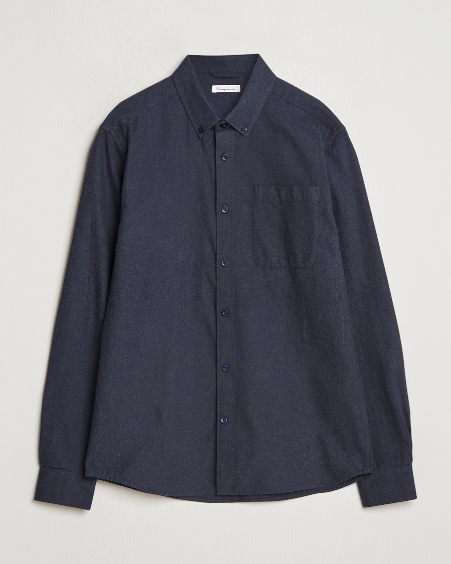 Herr | KnowledgeCotton Apparel | KnowledgeCotton Apparel Regular Fit Melange Flannel Shirt Navy