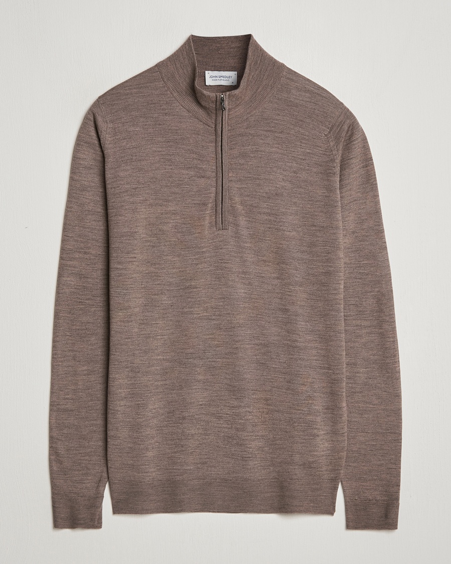 John Smedley Barrow Extra Fine Merino Half Zip Mushroom – Brun