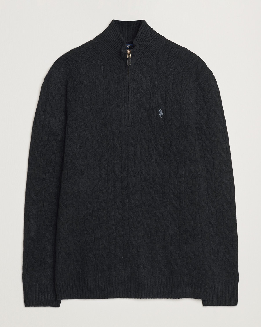 Herr | Polo Ralph Lauren | Polo Ralph Lauren Wool/Cashmere Cable Half Zip Polo Black