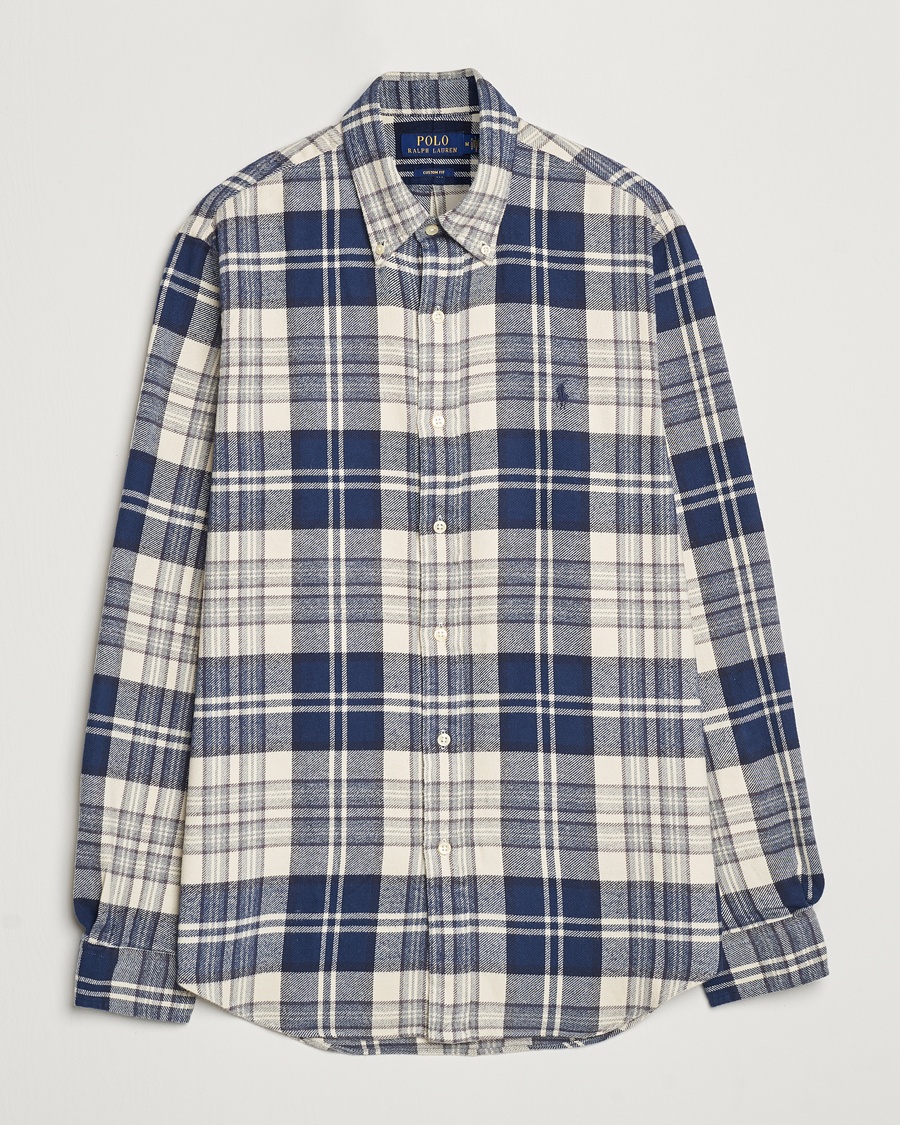 Herr | Polo Ralph Lauren | Polo Ralph Lauren Custom Fit Brushed Flannel Checked Shirt Off White