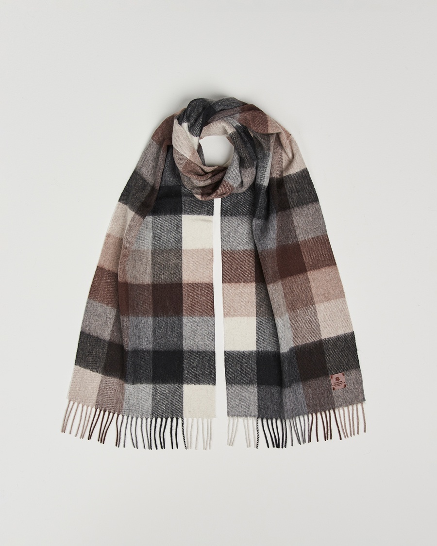 Herr | Amanda Christensen | Amanda Christensen Merino Wool Block Check Scarf Brown/Grey
