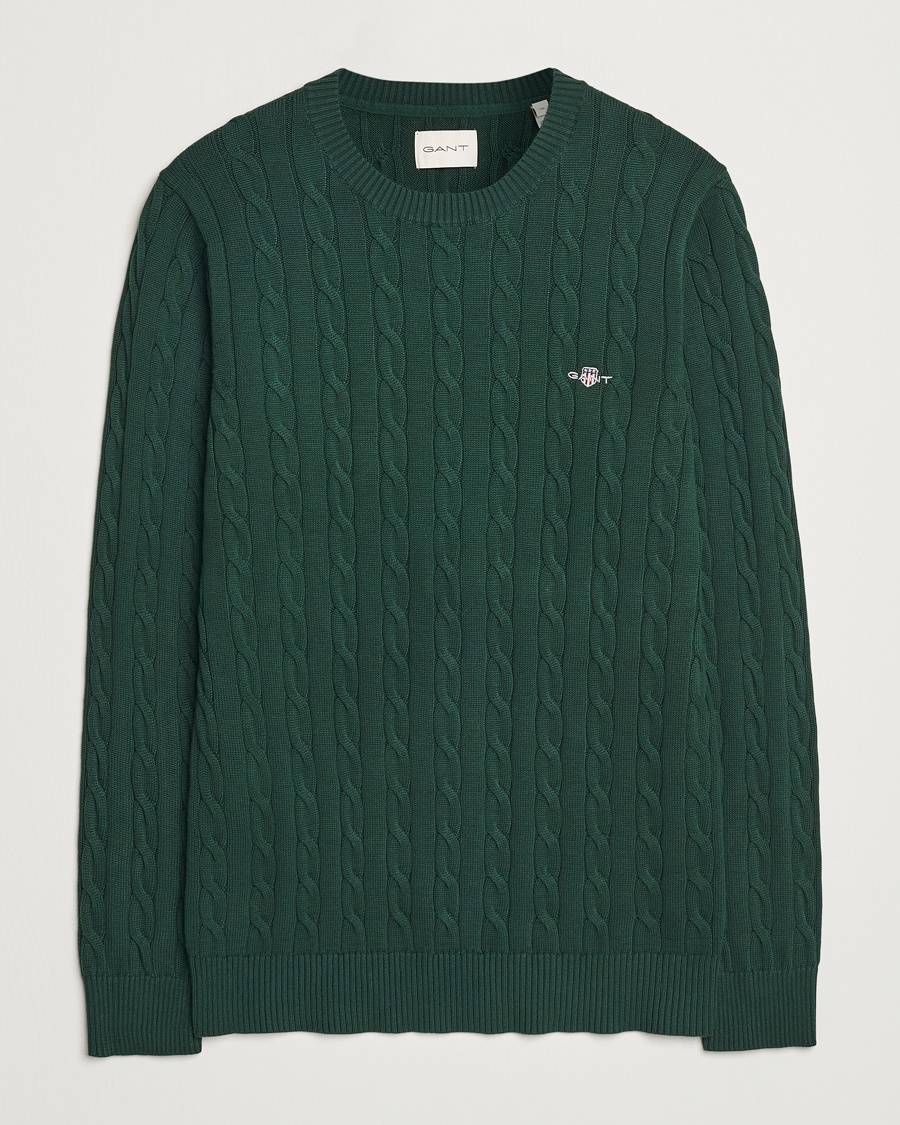 Herr | GANT | GANT Cotton Cable Crew Neck Tartan Green