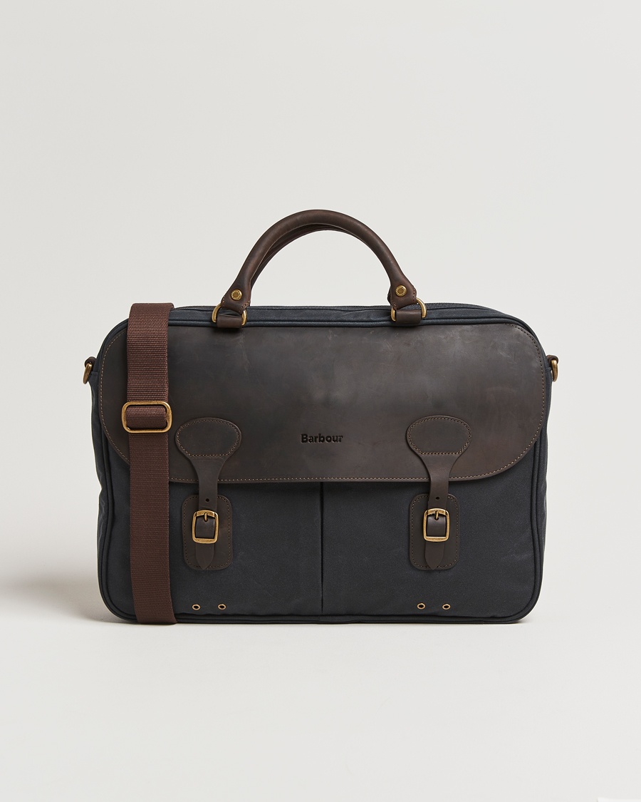 Barbour Lifestyle Wax Leather Briefcase Navy – Blå