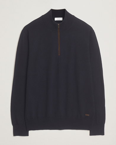 Eton Merino Knitted Half Zip Navy – Blå