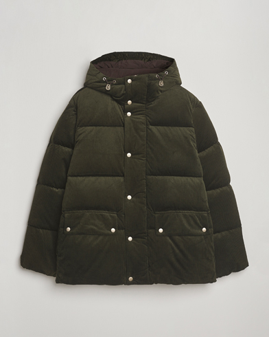 Herr | GANT | GANT Corduroy Down Hooded Puffer Jacket Green Lagoon