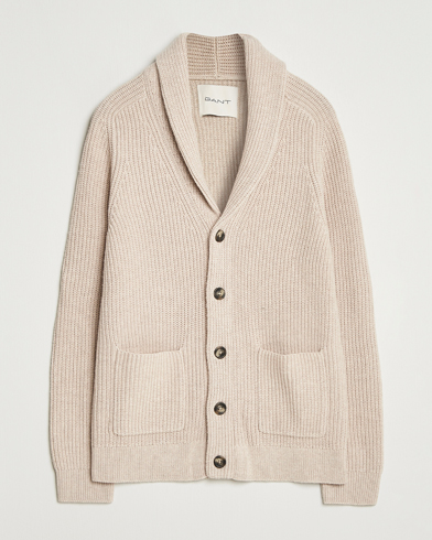 Herr | GANT | GANT Wool Knitted Shawl Collar Cardigan Light Beige Melange