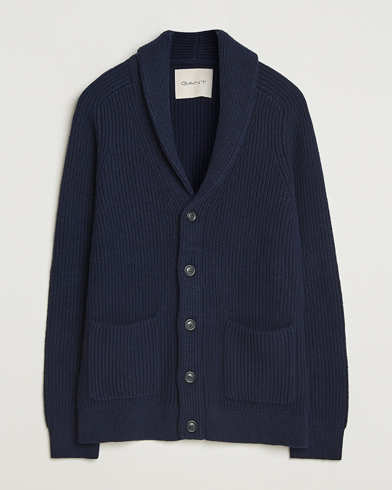 Herr | GANT | GANT Wool Knitted Shawl Collar Cardigan Evening Blue