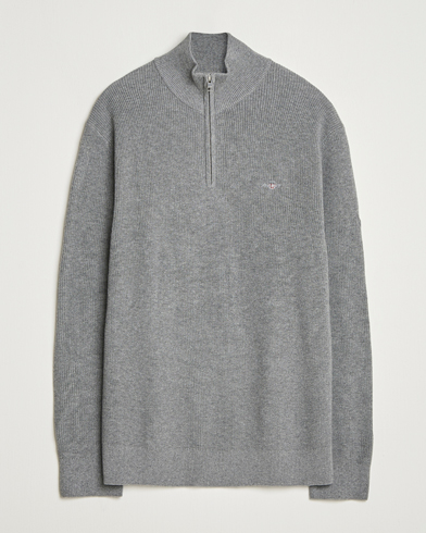 Herr | GANT | GANT Cotton/Merino Ribbed Half Zip Dark Grey Melange