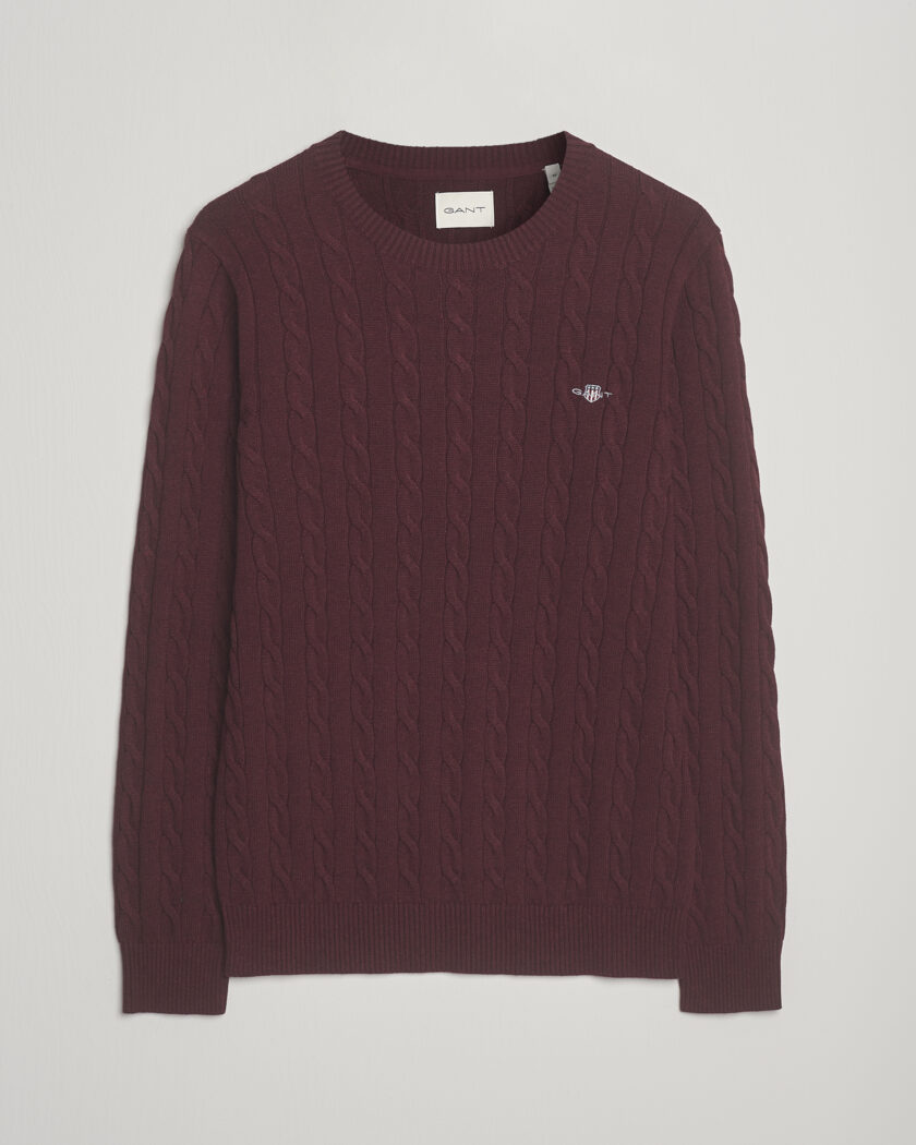 Herr | GANT | GANT Cotton Cable Crew Neck Pullover Bordeaux Melange