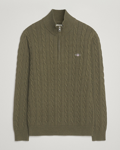Herr | GANT | GANT Cotton Cable Half Zip Khaki Green Melange
