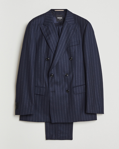 Herr | BOSS BLACK | BOSS BLACK Huge Wool Double Breasted Pinstriped Suit Dark Blue