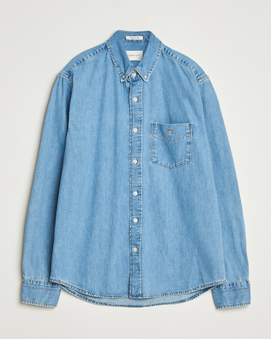 Herr | GANT | GANT Regular Fit Denim Shirt Light Blue Worn In