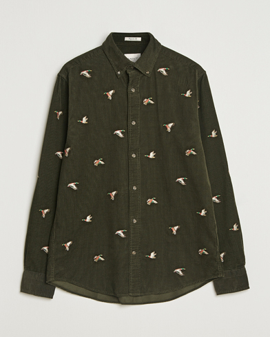 Herr | GANT | GANT Regular Fit Embroidered Corduroy Shirt Green Lagoon