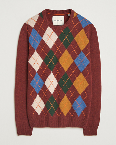 Herr | GANT | GANT Lambswool Argyle Knitted Crew Neck Winter Wine