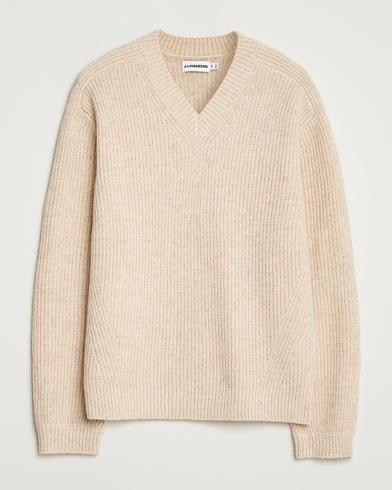 Herr | J.Lindeberg | J.Lindeberg Vitor Wool Heavy Knitted V-Neck Moonbeam Melange