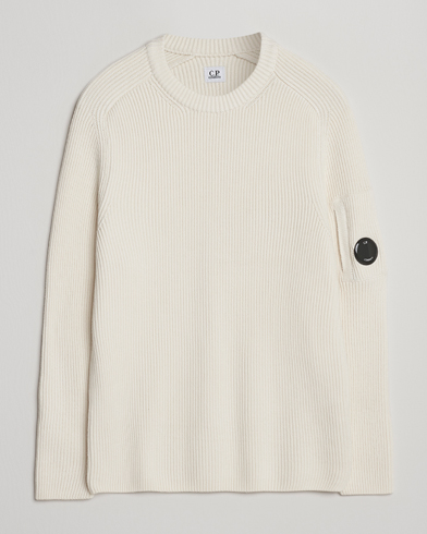 Herr | C.P. Company | C.P. Company Full Rib Knitted Cotton Crew Neck White