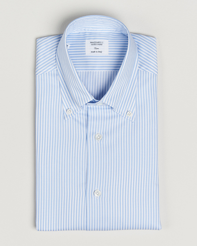 Herr | Mazzarelli | Mazzarelli Soft Cotton Twill Button Down Shirt Light Blue Stripe