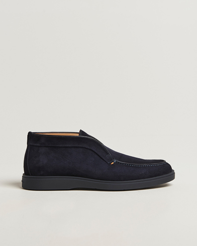 Herr | Santoni | Santoni Detroit Chukka Boots Navy Suede