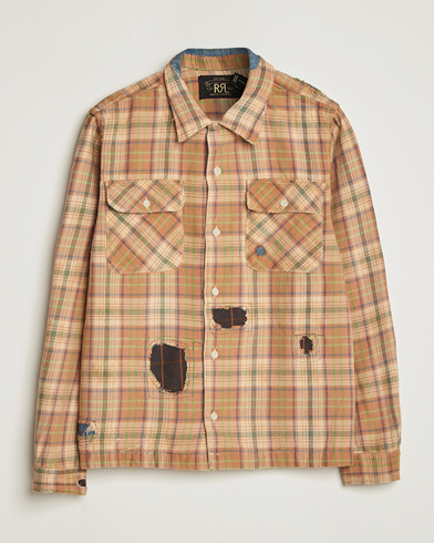 Herr | RRL | RRL Carter Repaired Flannel Overshirt Orange/Tan