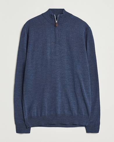 Herr | Stenströms | Stenströms Merino Half-Zip Denim Blue