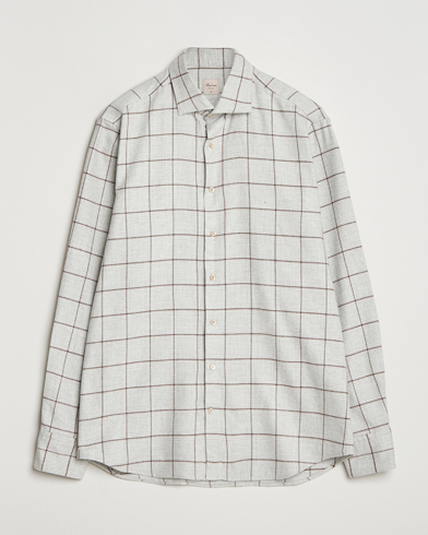 Herr | Stenströms | Stenströms Regular Fit Overcheck Flannel Shirt Light Grey