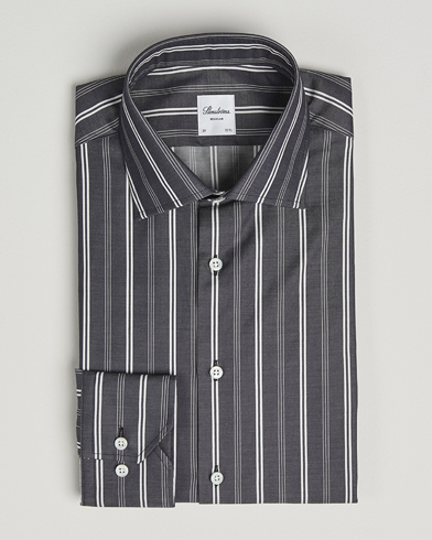 Herr | Stenströms | Stenströms Regular Fit Mixed Stripe Twill Shirt White/Black