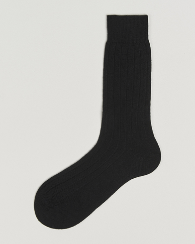 Herr | Bresciani | Bresciani Wool/Cashmere Ribbed Socks Black