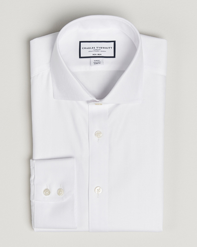Herr | Charles Tyrwhitt | Charles Tyrwhitt Slim Fit Non Iron Herringbone Cut Away Shirt White