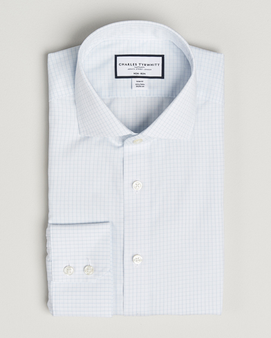 Herr | Charles Tyrwhitt | Charles Tyrwhitt Slim Fit Non Iron Poplin Check Shirt Ice Blue