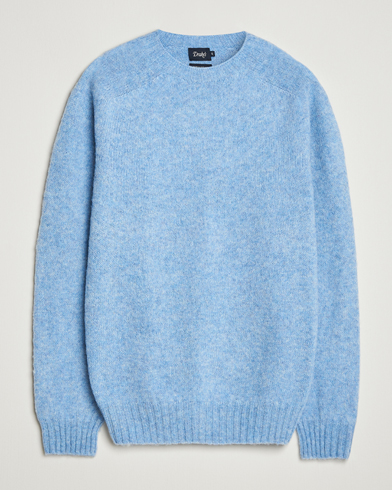 Drake's Brushed Shetland Crew Light Blue – Blå