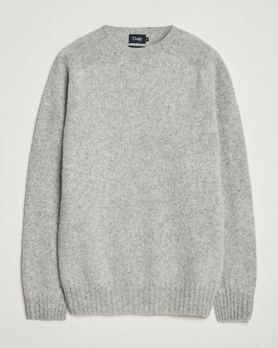 Drake's Brushed Shetland Crew Grey – Grå
