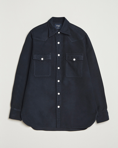 Drake's Moleskine Western Shirt Navy – Blå