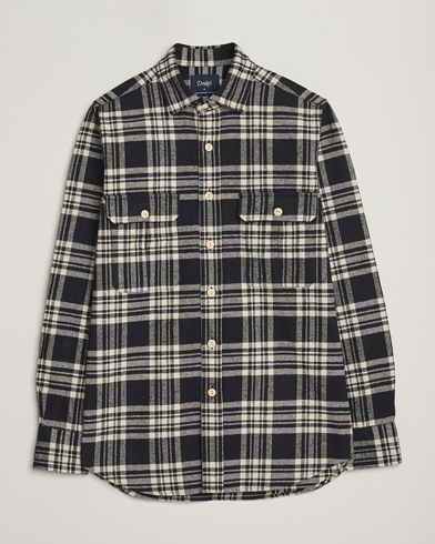 Drake's Check Heavy Cotton Work Shirt Navy/White – Blå
