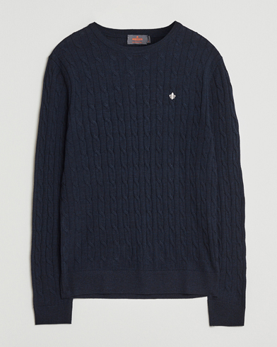 Morris Merino Cable O-Neck Navy – Blå