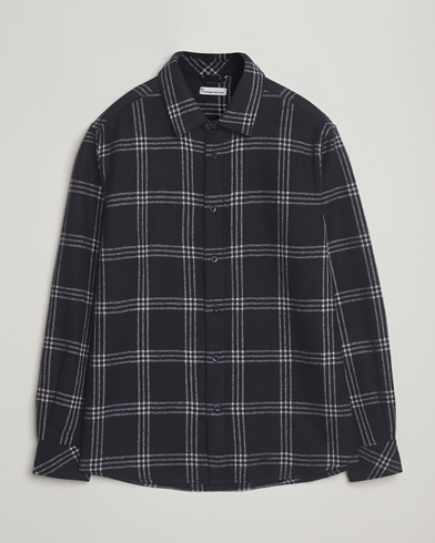 Herr | KnowledgeCotton Apparel | KnowledgeCotton Apparel Merino Wool Check Overshirt Blue