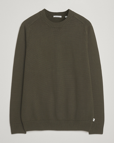 Herr | KnowledgeCotton Apparel | KnowledgeCotton Apparel Plain Knitted Cotton Crewneck Forest Night