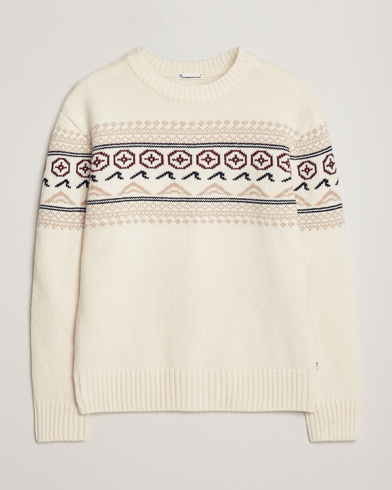 Herr | KnowledgeCotton Apparel | KnowledgeCotton Apparel Lambswool Knitted Crewneck Egret