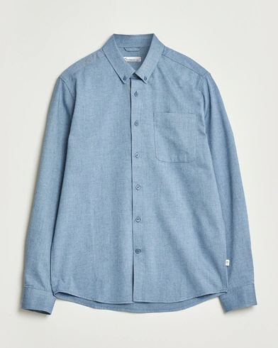 Herr | KnowledgeCotton Apparel | KnowledgeCotton Apparel Regular Fit Melange Flannel Shirt Denim
