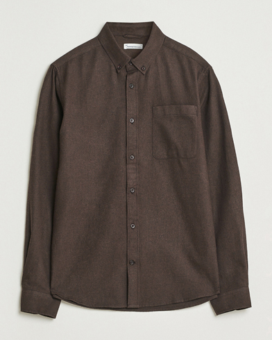 Herr | KnowledgeCotton Apparel | KnowledgeCotton Apparel Regular Fit Melange Flannel Shirt Chocolate