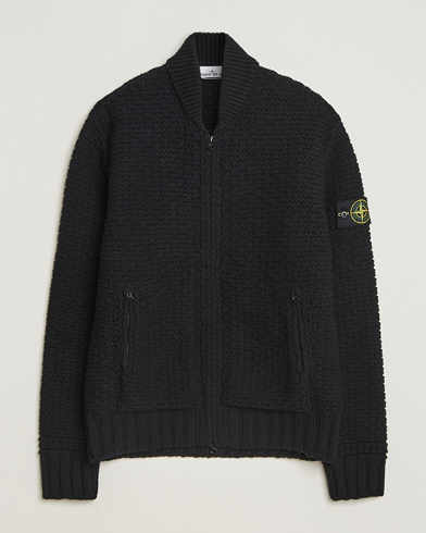 Herr | Stone Island | Stone Island Mixed Stiches Wool Knitted Zip Cardigan Black