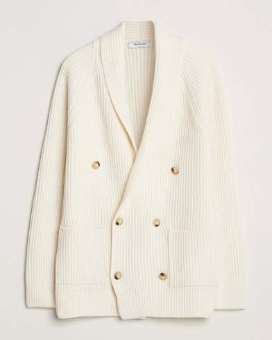 Gran Sasso Shawl Collar Heavy Knitted Wool Cardigan Cream – Vit