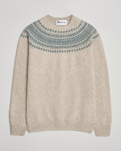 Herr | Harley Of Scotland | Harley Of Scotland Brushed Supersoft Lambswool Yolk Fairisle Beige