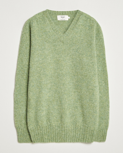 Herr | Harley Of Scotland | Harley Of Scotland Brushed Supersoft Lambswool V-Neck Light Green