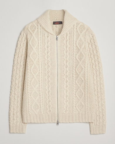 Herr | Morris | Morris Cornwall Cable Full Zip Jacket OfF White