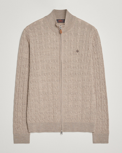 Herr | Morris | Morris Merino Cable Zip Cardigan Khaki